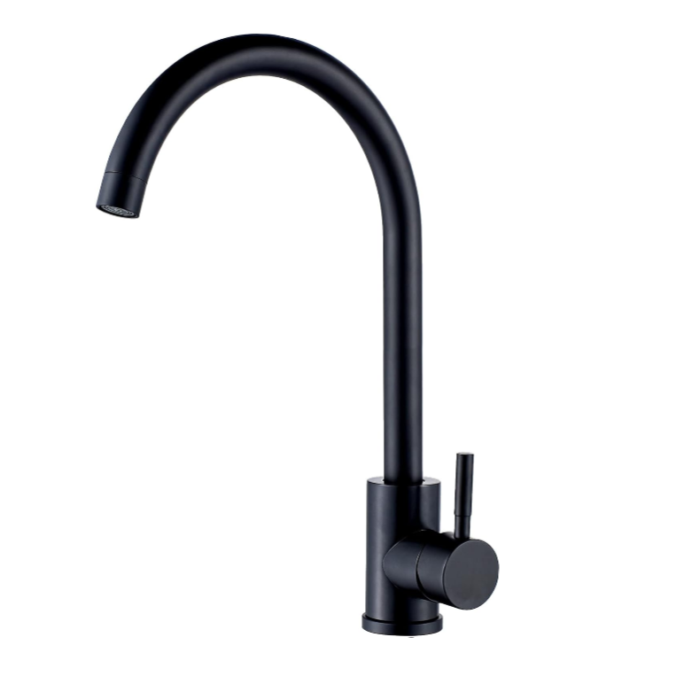 Black kitchen faucet on a white background